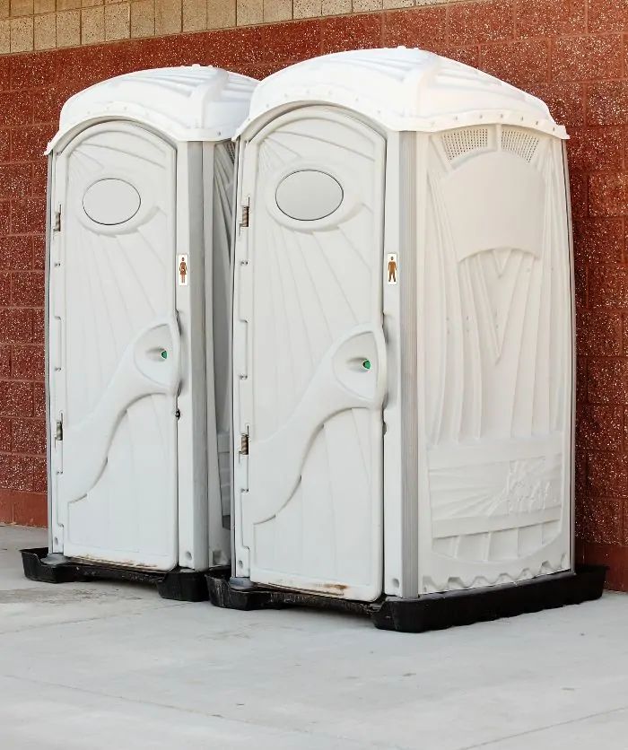 Two standard portable toilets available for event or jobsite rental in Rancho Cordova, CA